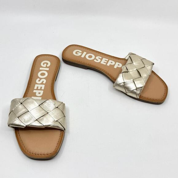 GIOSEPPO Woven Champagne Leather Mule Sandals - Picture 1 of 7